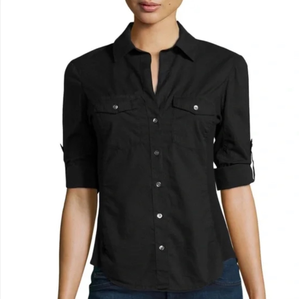 Standard James Perse Black Cotton Button Down 3/4